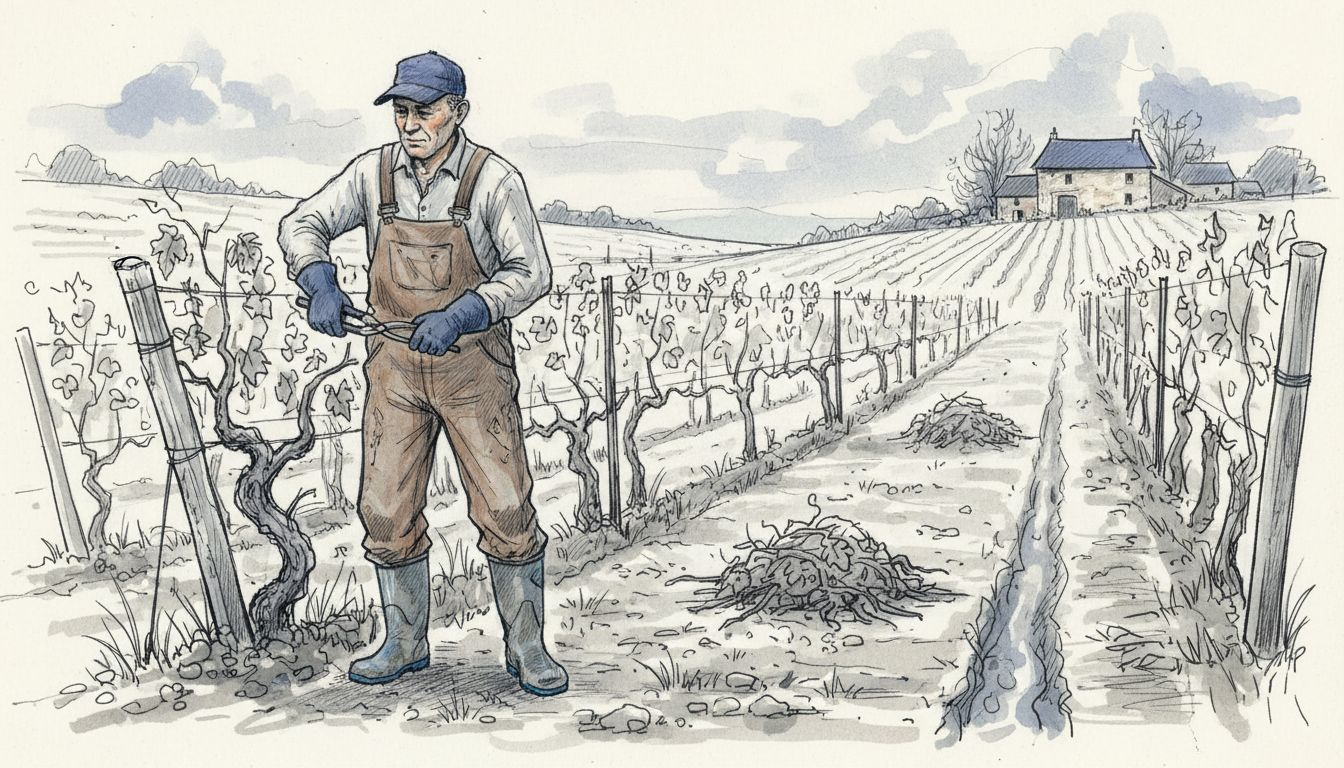 Worker tending eco-friendly vineyard in Champagne