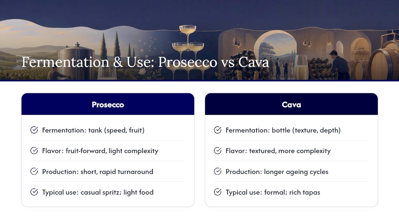 Comparison infographic of Prosecco and Cava