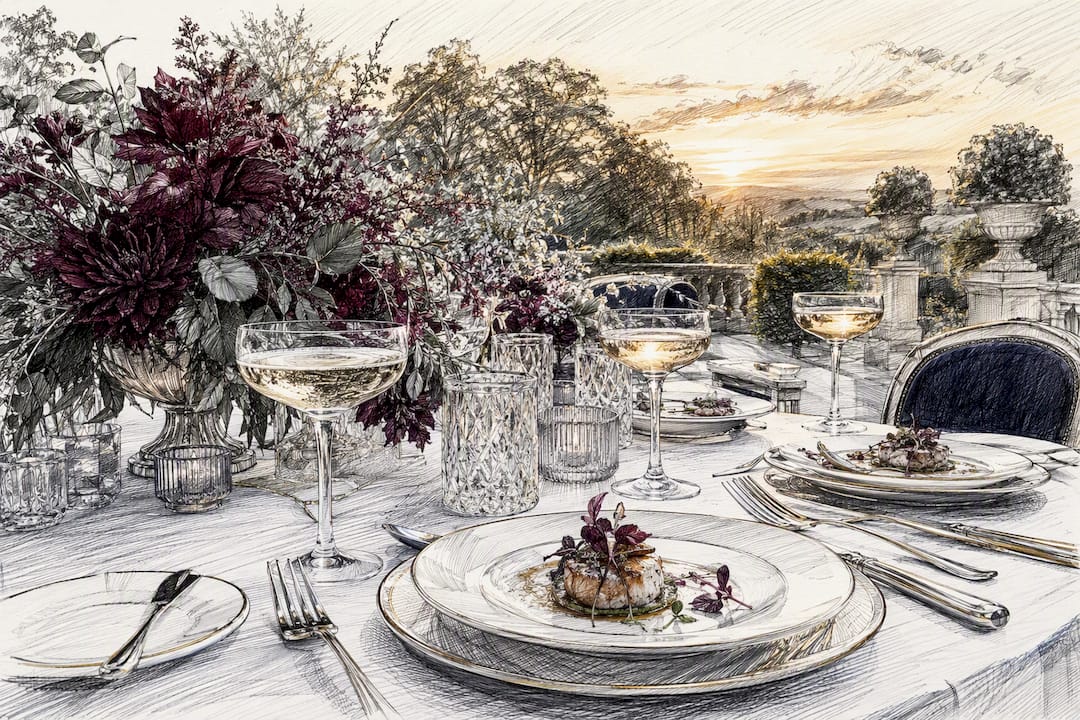 Cava wine glass on dinner table